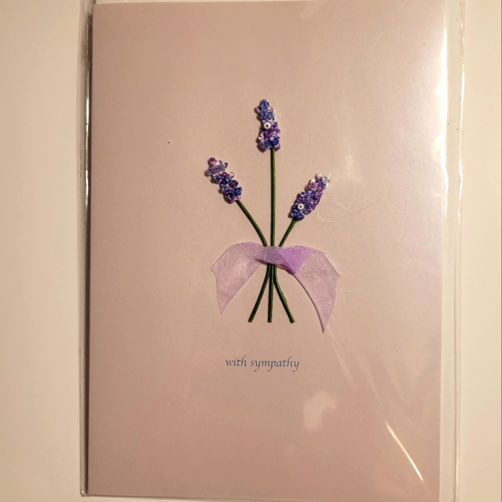 WITH SYMPATHY GREETING CARD purple blue flowers